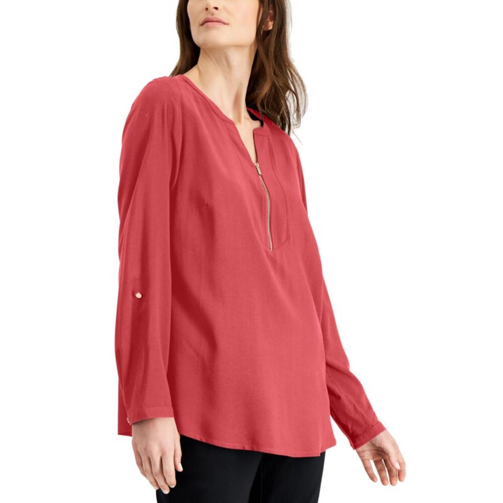 JM Collection Solid Zip Neck Utility Top